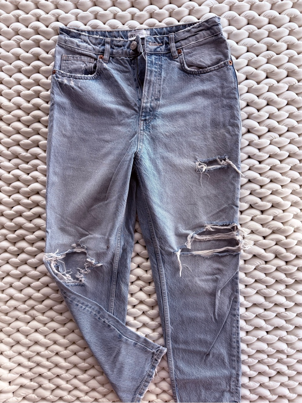 Zara Light Blue Ripped Boyfriend Jeans